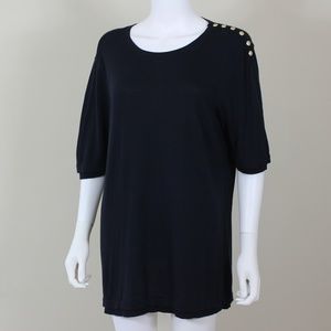 Ann Taylor Black Knit Top Tunic XXL Gold Details